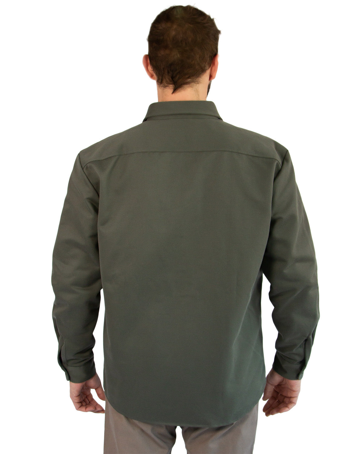 Man wearing a green jacket on a white background