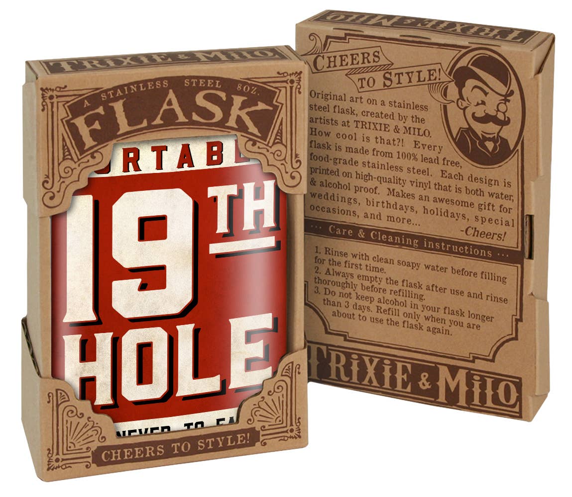 19th Hole stainless steel flask for golfers – Portable retro-style drink flask with gift box